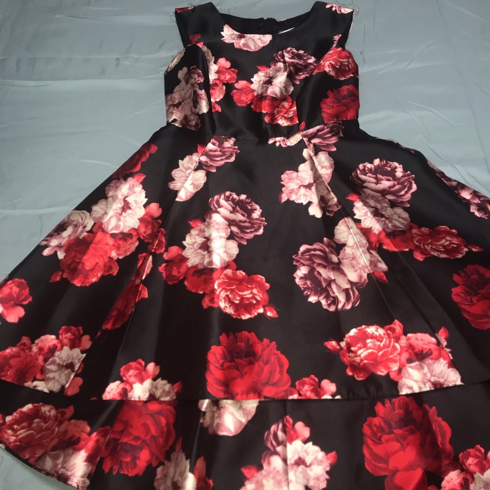 Black and Red Floral High Low Dress SIZE 10:WOMENS
